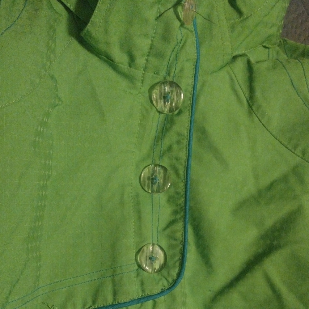 Obermeyer Kids Lime Green Raincoat With Blue Lining And Many Pocket And Features - Picture 2 of 13